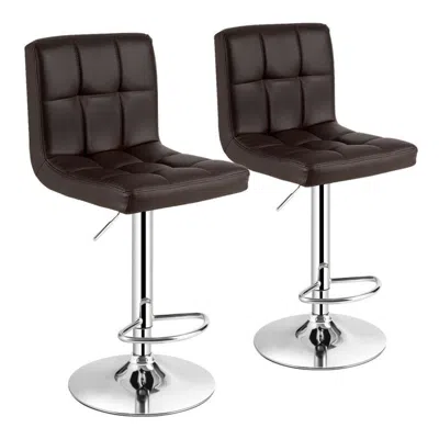 Hivvago Set Of 2 Square Swivel Adjustable Pu Leather Bar Stools With Back And Footrest-coffee In Brown