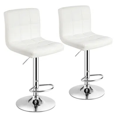 Hivvago Set Of 2 Square Swivel Adjustable Pu Leather Bar Stools With Back And Footrest-white