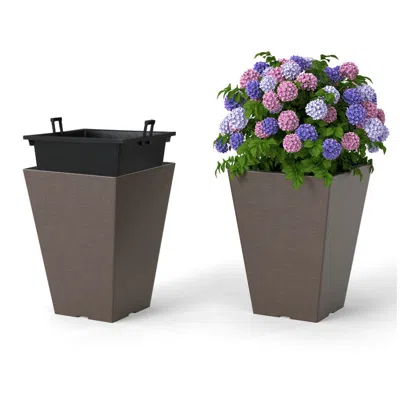 Hivvago Set Of 2 Square Taper Planter With Removable Inner Bucket And Optional Drainage Hole