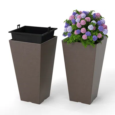Hivvago Set Of 2 Square Taper Planter With Removable Inner Bucket And Optional Drainage Hole