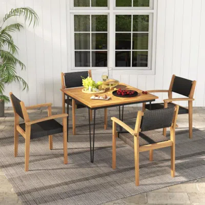 Hivvago Set Of 2 Stackable Outdoor Wicker Dining Chair In Brown