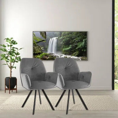 Hivvago Set Of 2 Swivel Accent Chairs With Wide Back And Metal Legs In Gray