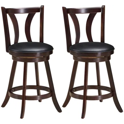 Hivvago Set Of 2 Swivel Bar Stool 24 Inch Counter Height Leather Padded Dining Kitchen Chair-24 Inch