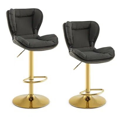 Hivvago Set Of 2 Swivel Bar Stools Pu Leather Bar Chairs With Footrest And Curved Backrest-gray