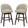 Hivvago Set Of 2 Swivel Bar Stools With Rubber Wood Legs And Padded Back-beige
