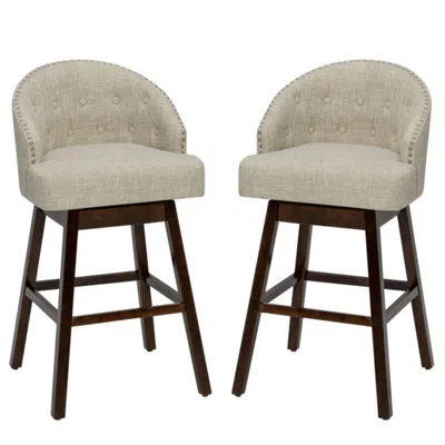 Hivvago Set Of 2 Swivel Bar Stools With Rubber Wood Legs And Padded Back-beige In Burgundy