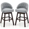 Hivvago Set Of 2 Swivel Bar Stools With Rubber Wood Legs And Padded Back-gray