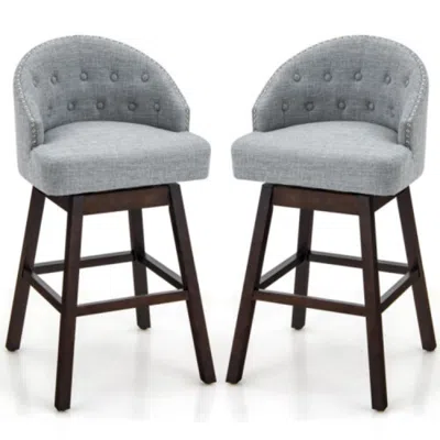 Hivvago Set Of 2 Swivel Bar Stools With Rubber Wood Legs And Padded Back-gray