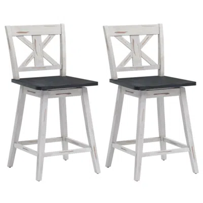 Hivvago Set Of 2 Swivel Counter Height Bar Stools With Solid Wood Legs-white