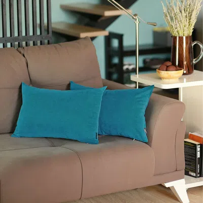 Hivvago Set Of 2 Teal Modern Lumbar Throw Pillows In Blue