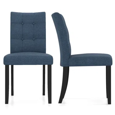 Hivvago Set Of 2 Tufted Dining Chairs Armless With Rubber Wood Legs In Blue