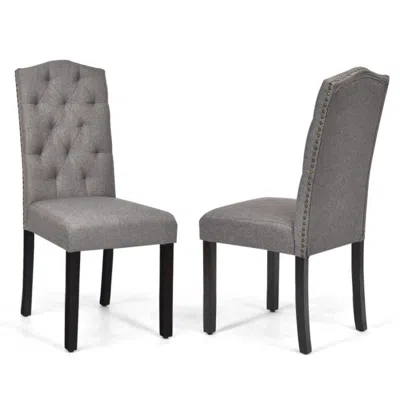 Hivvago Set Of 2 Tufted Upholstered Dining Chairs-gray