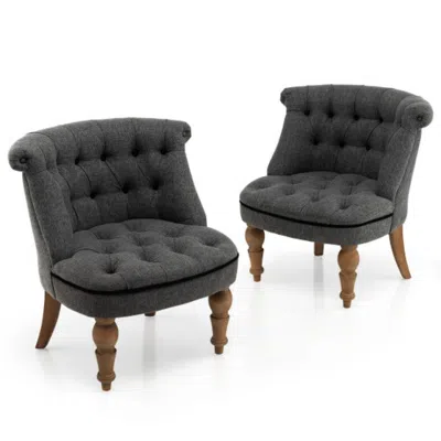 Hivvago Set Of 2 Upholstered Armless Slipper Chairs With Beech Wood Legs-gray