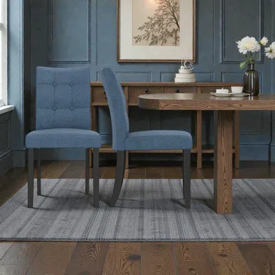 Hivvago Set Of 2 Upholstered Dining Chairs Featuring Tufted Design And Wooden Legs In Blue