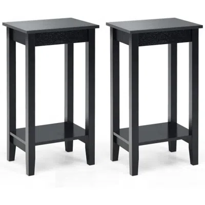 Hivvago Set Of 2 Versatile 2-tier End Table With Storage Shelf-black