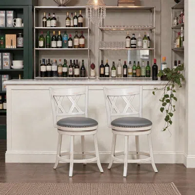 Hivvago Set Of 2 Vintage 25.5-inch Counter Stools With Extra-wide Cushioned Seat In White