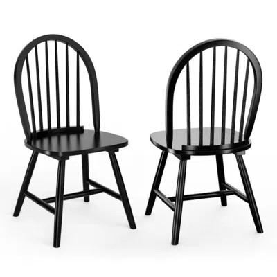 Hivvago Set Of 2 Vintage Windsor Wood Chair With Spindle Back For Dining Room-black