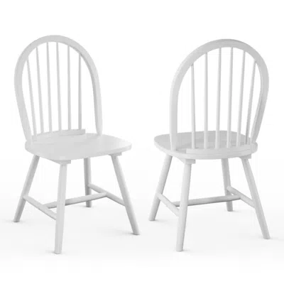 Hivvago Set Of 2 Vintage Windsor Wood Chair With Spindle Back For Dining Room-white In Blue