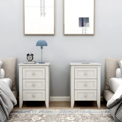 Hivvago Set Of 2 White 3 Tier Drawer Nightstands With Charging Station Usb Ports And Power Outlets