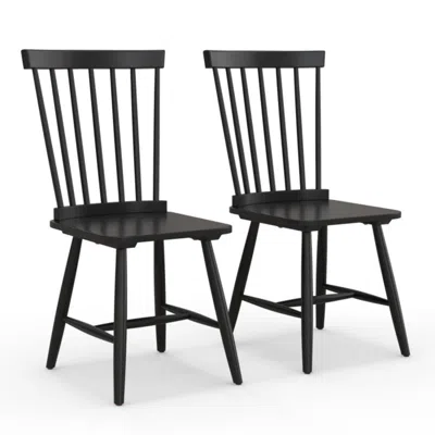 Hivvago Set Of 2 Windsor Dining Chairs With High Spindle Back-black