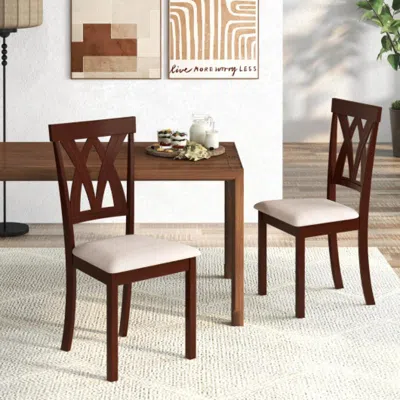 Hivvago Set Of 2 Wood Kitchen Chairs With Faux Leather Upholstered Seat-beige In Animal Print
