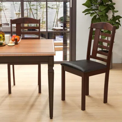 Hivvago Set Of 2 Wood Kitchen Chairs With Faux Leather Upholstered Seat-black