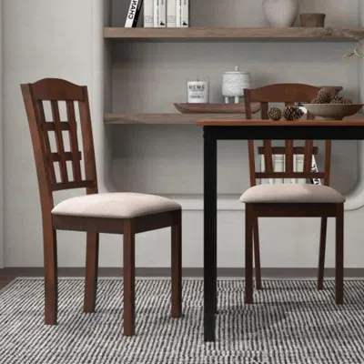 Hivvago Set Of 2 Wood Kitchen Chairs With Faux Leather Upholstered Seat-coffee In Brown