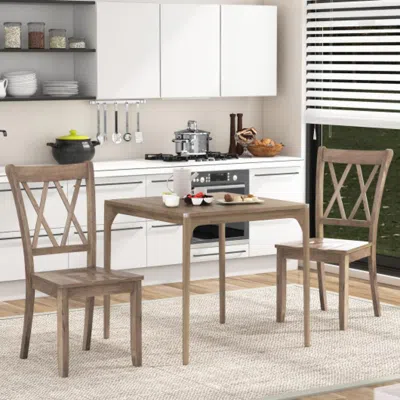 Hivvago Set Of 2 Wooden Dining Chairs Mid Century Farmhouse Retro Kitchen Chairs-brown