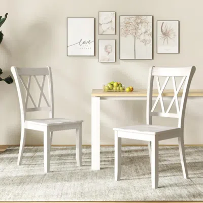 Hivvago Set Of 2 Wooden Dining Chairs Mid Century Farmhouse Retro Kitchen Chairs-white