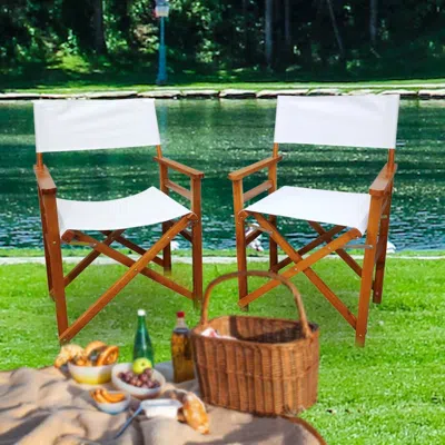 Hivvago Set Of 2 Wooden Director Chairs With Canvas Seats