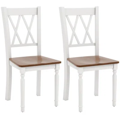 Hivvago Set Of 2 Wooden Farmhouse Kitchen Chairs With Rubber Wood Seat-2 Pieces In White