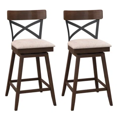 Hivvago Set Of 2 Wooden Swivel Bar Stools With Cushioned Seat And Open X Back-25 Inch