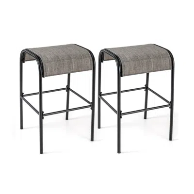 Hivvago Set Of 2/4 Patio Metal Bar Stools With Curved Fabric Seat-set Of 2 In Black