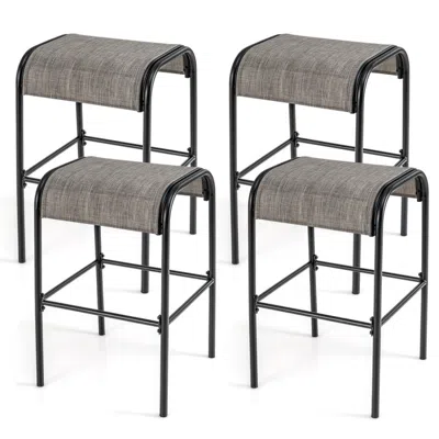 Hivvago Set Of 2/4 Patio Metal Bar Stools With Curved Fabric Seat-set Of 4 In Gray