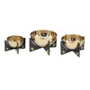 Hivvago Set Of 3 Aluminum Round Decorative Bowls, Gold Finish, Jet Black Stand In Gold
