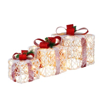 Hivvago Set Of 3 Christmas Lighted Gift Boxes Decorations With Red Bowknots In Multi