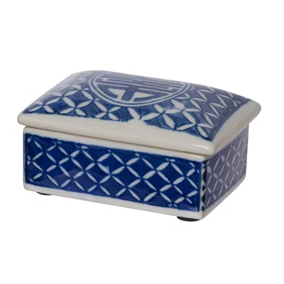 Hivvago Set Of 3 Decorative Boxes, White And Blue Porcelain Pottery, Floral Designs