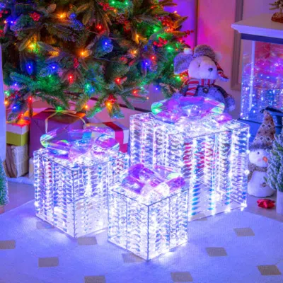 Hivvago Set Of 3 Iridescent Christmas Gift Box With Iridescent Bows In Multi