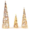 Hivvago Set Of 3 Lighted Rattan Cone Trees With Led Lights And Metal Frame