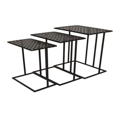 Hivvago Set Of 3 Plant Stand Side Tables, Rectangular Mesh Top, Black Metal Frame