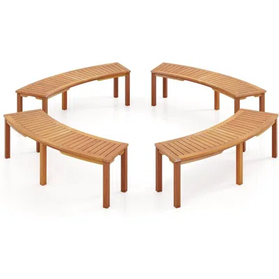 Hivvago Set Of 4 - Outdoor Curved Backless Garden Bench - Around Tree Table Or Fire Pit In Nude