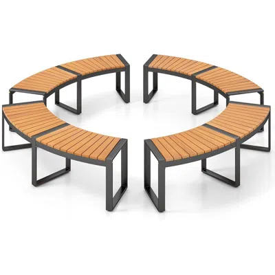 Hivvago Set Of 4 - Round Outdoor Metal Wood Backless Bench - Around Table Tree Fire Pit In Brown