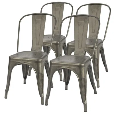 Hivvago Set Of 4 - Stackable Modern Cafe Bistro Dining Side Chair In Metal Finish In Gray
