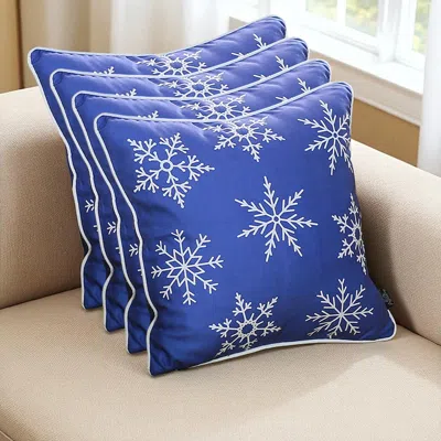 Hivvago Set Of 4 18" Christmas Snowflakes Throw Pillow Cover In Blue