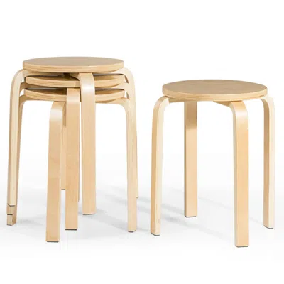 Hivvago Set Of 4 18 Inch Wood Home Backless Dining Chairs In Neutral