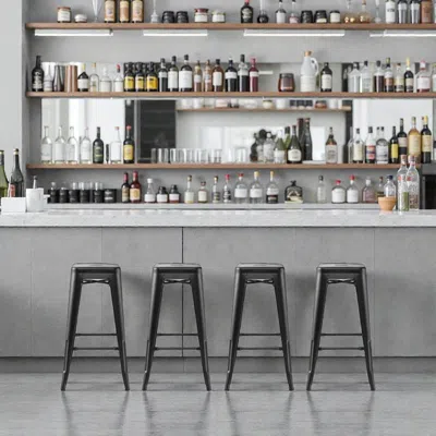 Hivvago Set Of 4 30-inch Metal Bar Stools With Square Seats And Built-in Handle Holes In Black