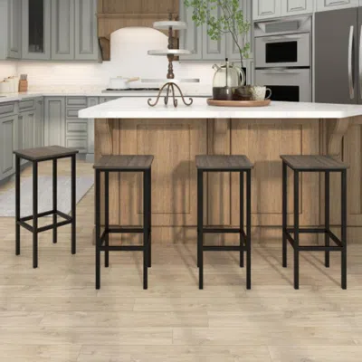 Hivvago Set Of 4 Bar Stool Set 26 Inch Bar Chair With Metal Legs And Footrest-gray