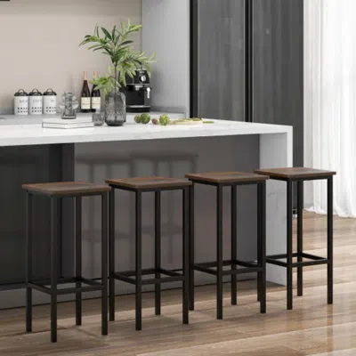 Hivvago Set Of 4 Bar Stool Set 26 Inch Bar Chair With Metal Legs And Footrest-rustic Brown
