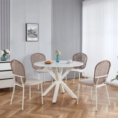 Hivvago Set Of 4 Beige Sennit Dining Chairs For Elegant Coffee Time In Multi