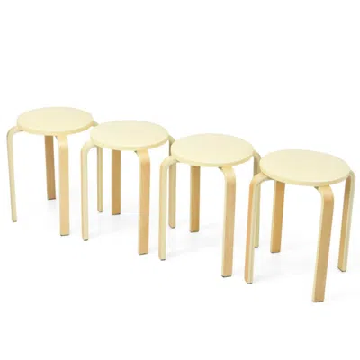 Hivvago Set Of 4 Bentwood Round Stool Stackable Dining Chairs With Padded Seat-beige In Gold